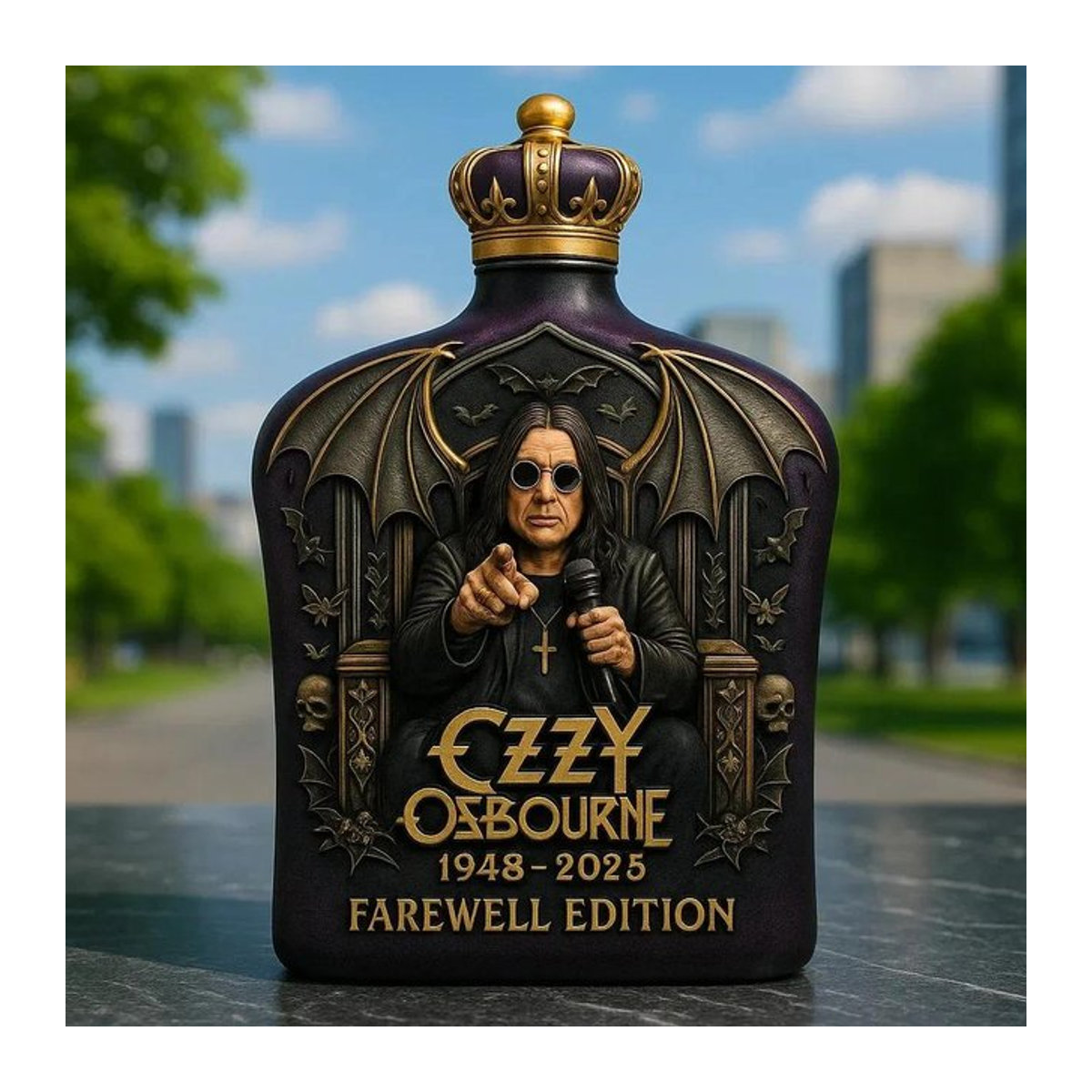 Jie Ozzy Osbourne Zurück zum Anfang Gedenk-Whiskeyflasche aus Glas, Schwarz, 301-400ml - Bild 1