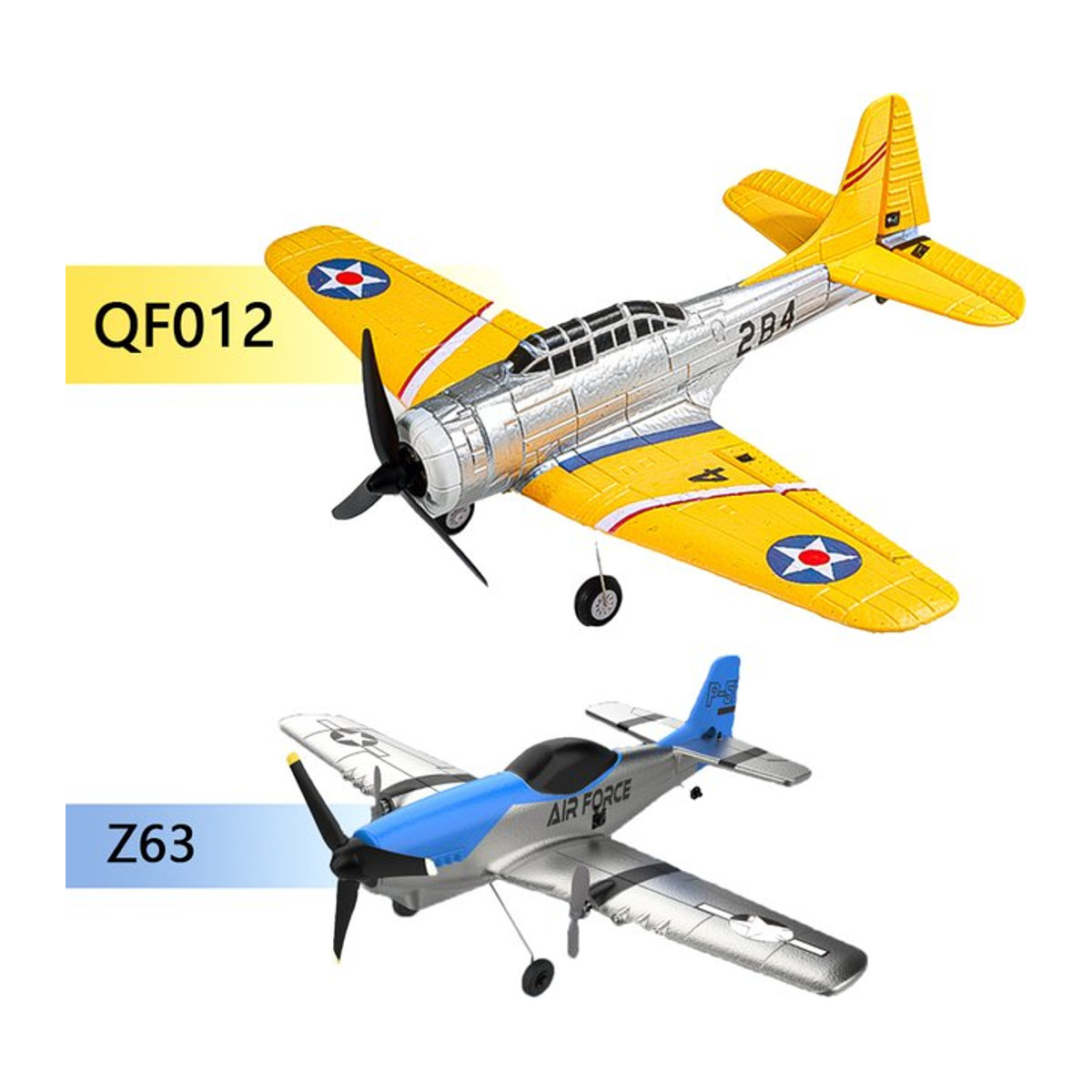 JIKEFUN Z63 QF012 RC Flugzeug mit 2,4G Fernbedienung, EPP Starrflügel Stunt Modell in Silber und Gelb - Bild 1