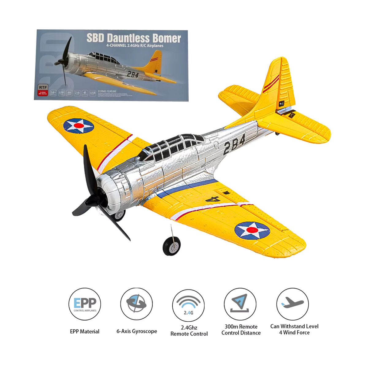 JIKEFUN Z63 QF012 RC Flugzeug mit 2,4G Fernbedienung, EPP Starrflügel Stunt Modell in Silber und Gelb - Bild 2