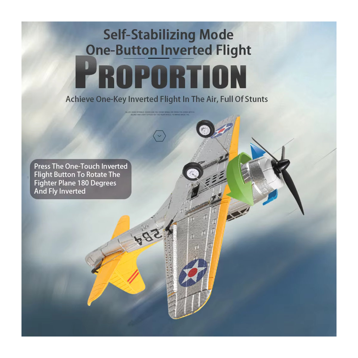 JIKEFUN Z63 QF012 RC Flugzeug mit 2,4G Fernbedienung, EPP Starrflügel Stunt Modell in Silber und Gelb - Bild 3