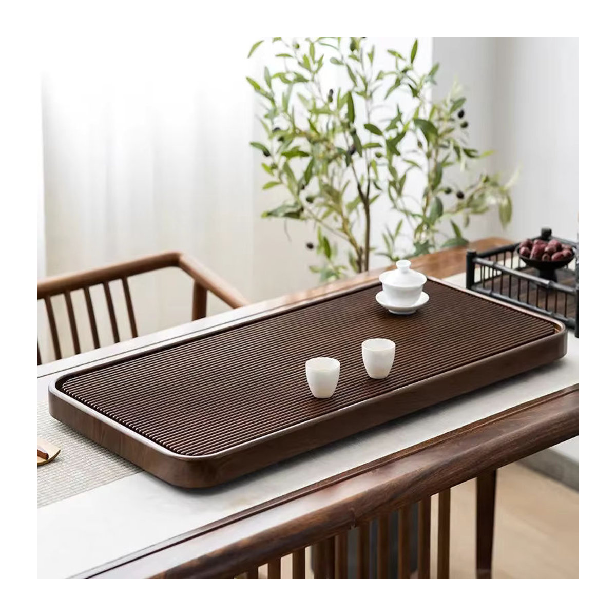 JINGDE TEA SET Massivholz Tee Tablett in Braun, Rechteckiges Dekorationstablett für Tee-Sets - Bild 2