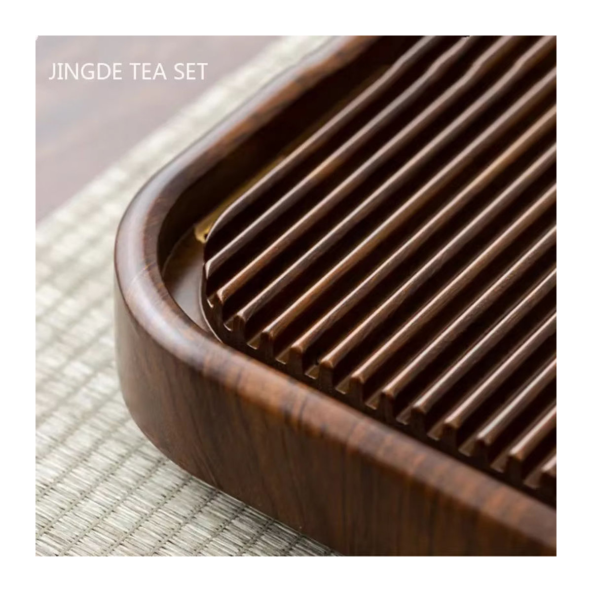 JINGDE TEA SET Massivholz Tee Tablett in Braun, Rechteckiges Dekorationstablett für Tee-Sets - Bild 3