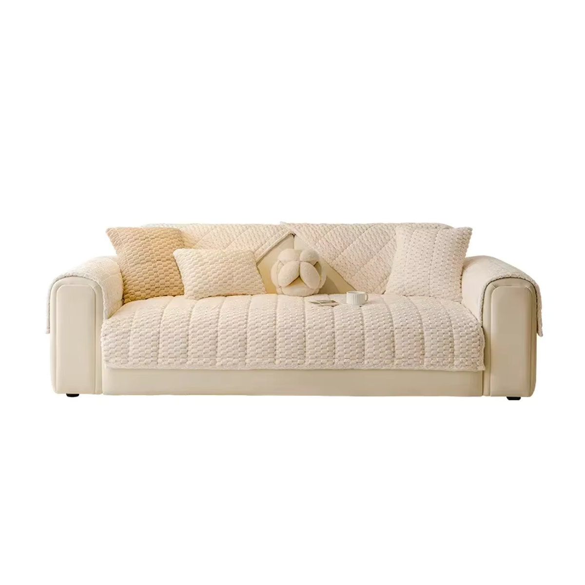 Jingyan Xijie Sofa Abdeckung aus Plüsch in Creme zum Schutz und Wärmen - Bild 2