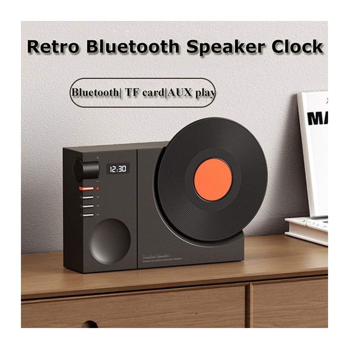 JINSERTA Mini Retro Bluetooth 5.3 Lautsprecher mit Uhr Display in Schwarz - Bild 1