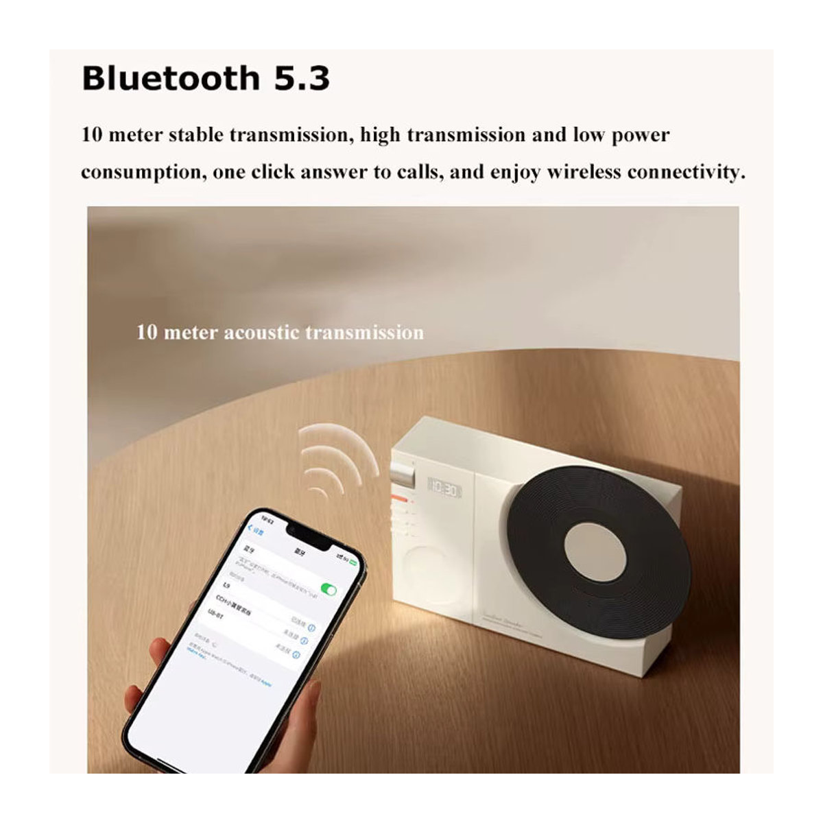 JINSERTA Mini Retro Bluetooth 5.3 Lautsprecher mit Uhr Display in Schwarz - Bild 2