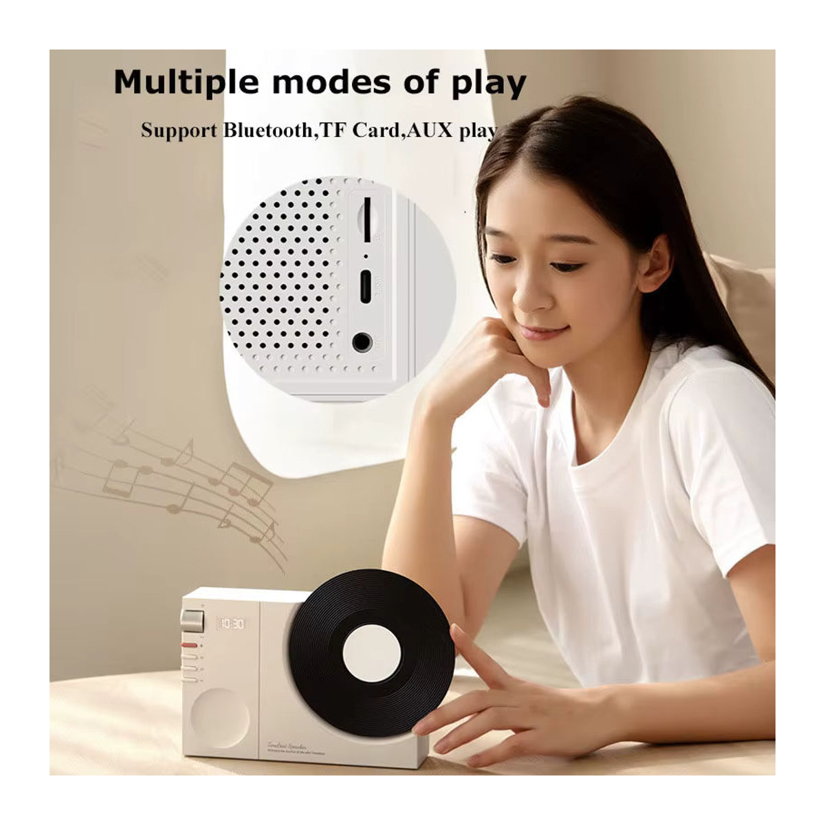 JINSERTA Mini Retro Bluetooth 5.3 Lautsprecher mit Uhr Display in Schwarz - Bild 4