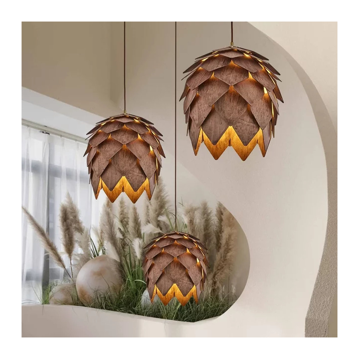 JINYU Pendelleuchte aus Holz im Retro-Bohemian-Stil in Walnussfarbe - Bild 1