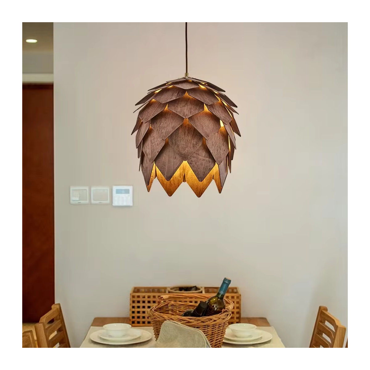 JINYU Pendelleuchte aus Holz im Retro-Bohemian-Stil in Walnussfarbe - Bild 3