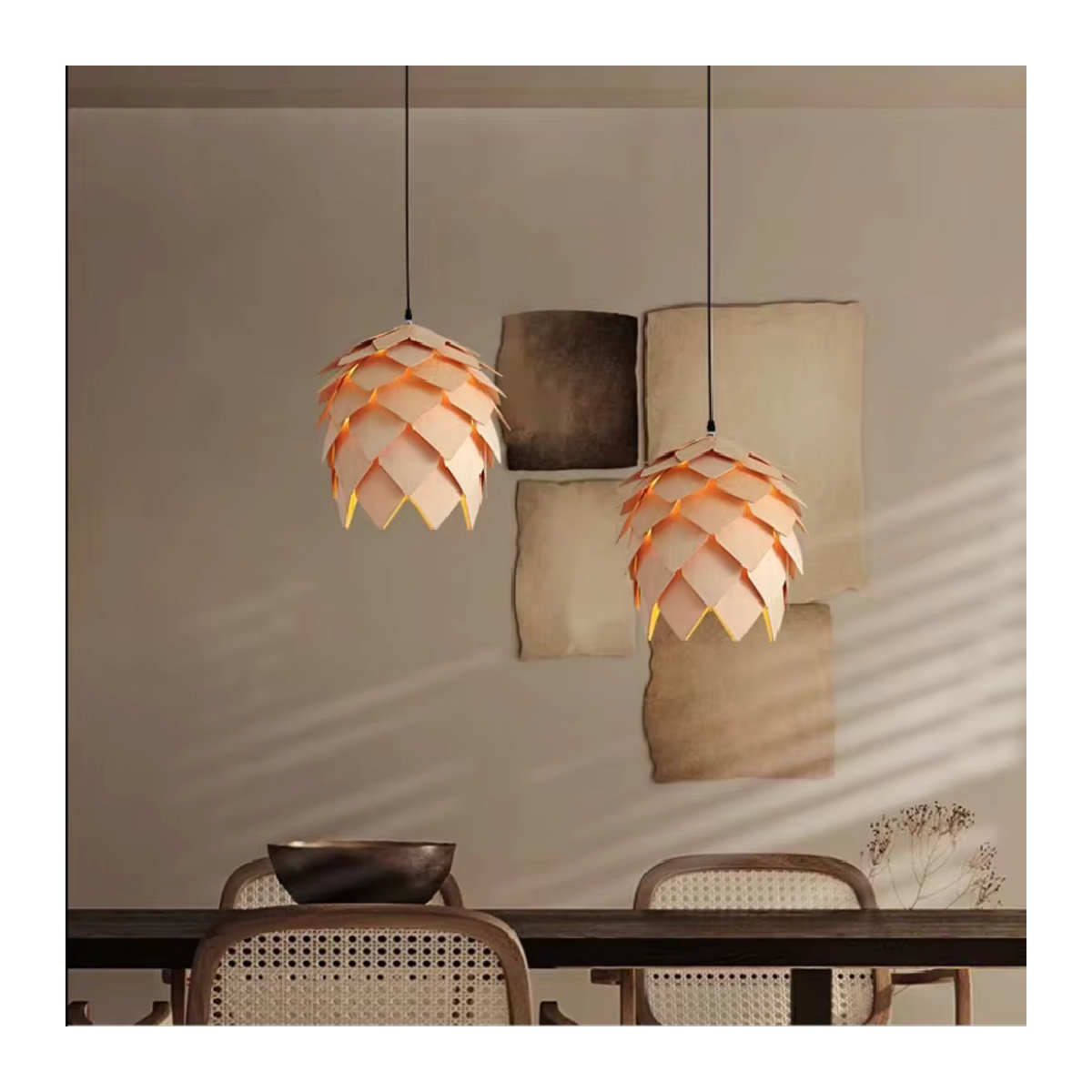 JINYU Pendelleuchte aus Holz im Retro-Bohemian-Stil in Walnussfarbe - Bild 6