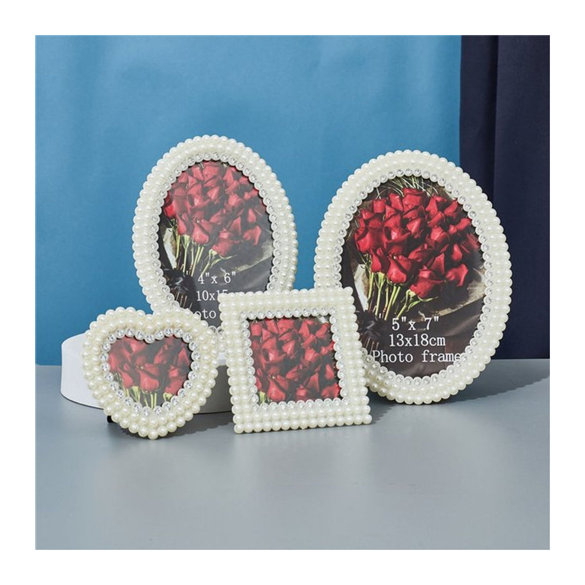 JIUSHU Bilderrahmen Weiß Quadratisch für Tischaufsteller als Dekoration für Hochzeit und Valentinstag - Bild 1