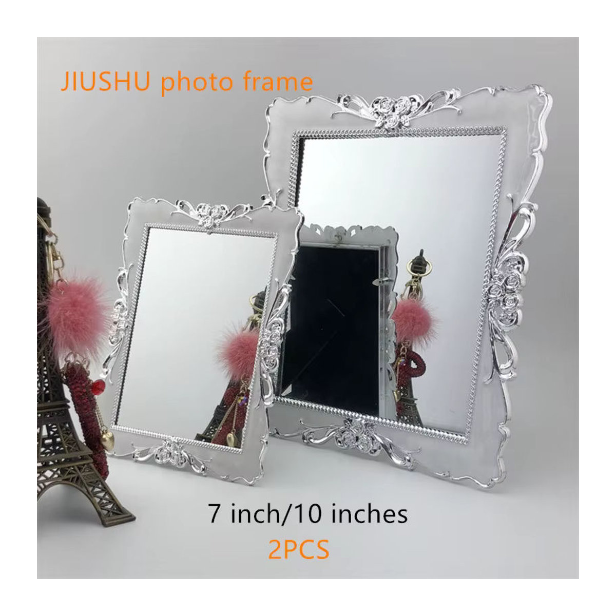 JIUSHU Metall Fotorahmen Silber Rechteckig als Tischaufsteller für Dekoration und Hochzeit - Bild 2
