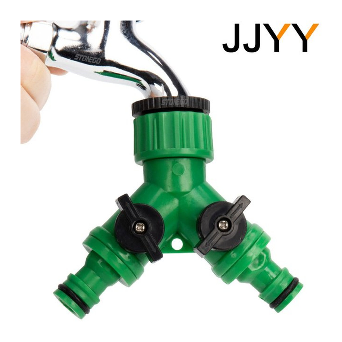 Jjyy 2-Wege-Rasenbewässerungssprüher mit Schlauchadapter und Anschlussstück in Grün - Bild 1