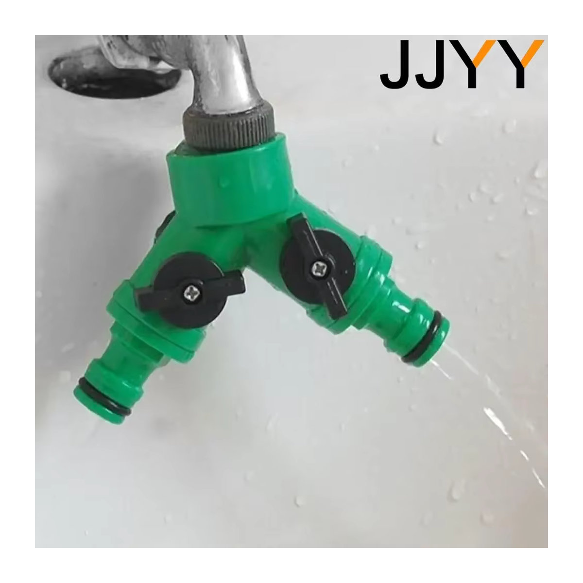 Jjyy 2-Wege-Rasenbewässerungssprüher mit Schlauchadapter und Anschlussstück in Grün - Bild 2