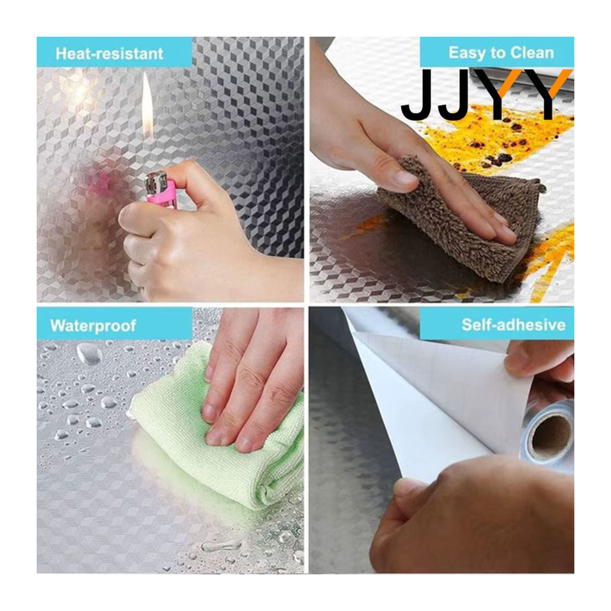 JJYY Aluminiumfolie Aufkleber Silber, wasserdicht und ölbeständig für Küche, Wand und Möbel, B: 40 cm, L: 100 cm - Bild 3