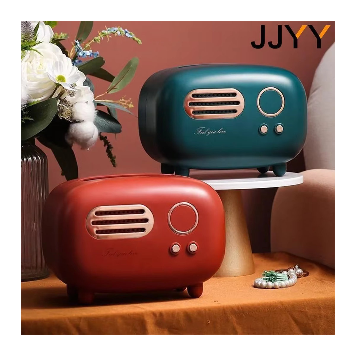 JJYY Retro Tissue Box in Rot mit geometrischem Design als luxuriative Aufbewahrung für dein Wohnzimmer - Bild 1