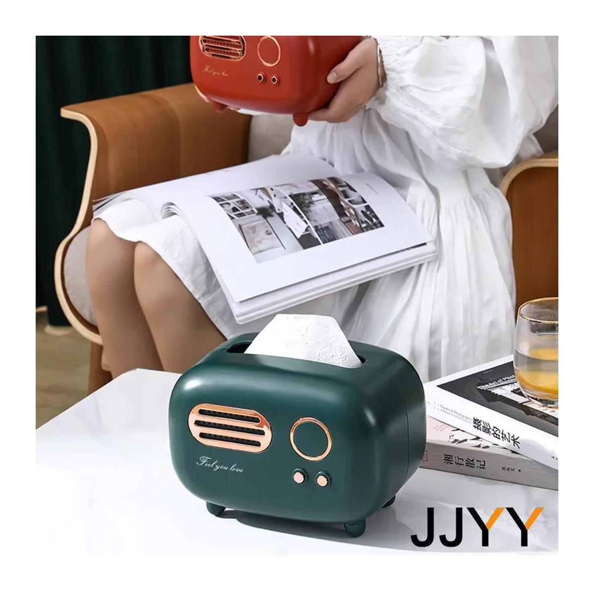 JJYY Retro Tissue Box in Rot mit geometrischem Design als luxuriative Aufbewahrung für dein Wohnzimmer - Bild 2