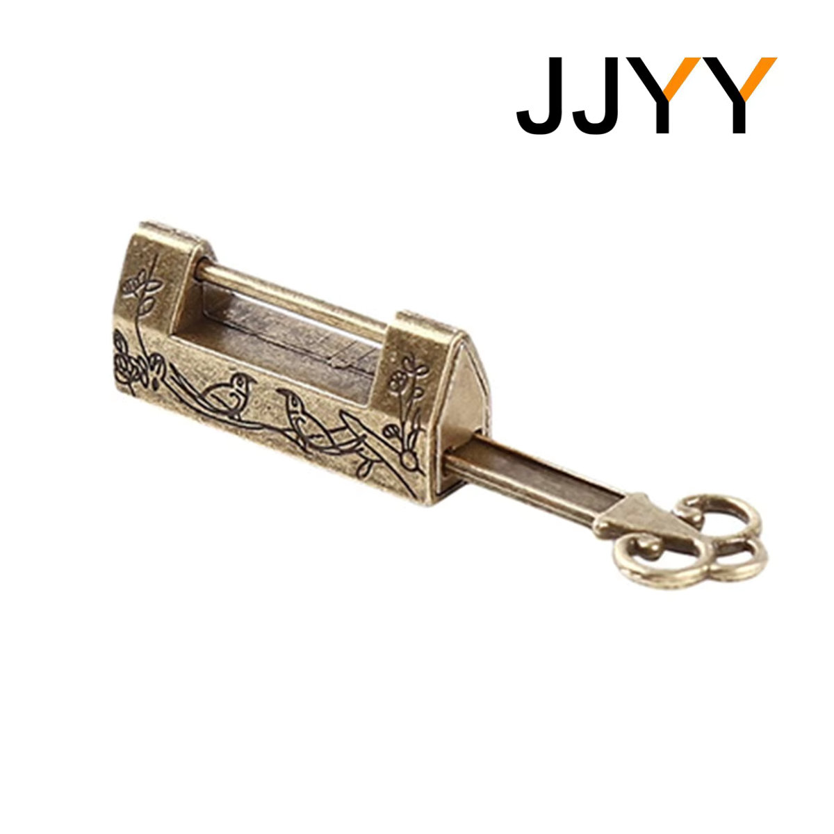JJYY Vintage Antikes Chinesisches Vorhängeschloss in Gold und Messing mit floralem Design für Schmuckkästen, Koffer und Schränke - Bild 3