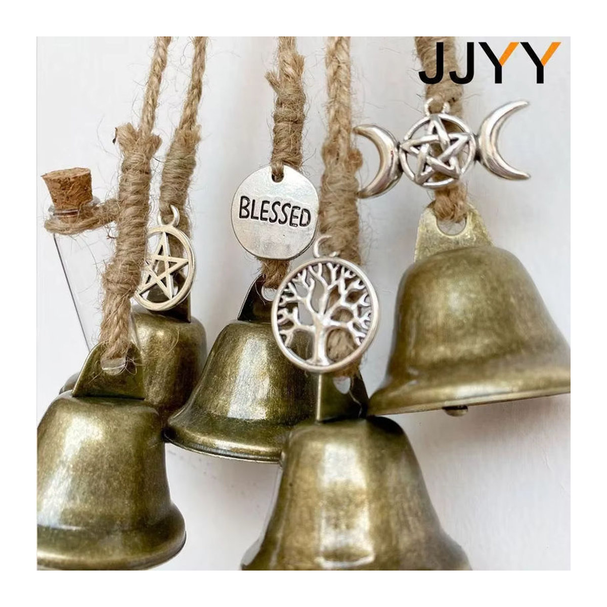 Jjyy Wandmontierte Windspiele aus Metall in Gold im Vintage-Stil mit geometrischem Design - Bild 2