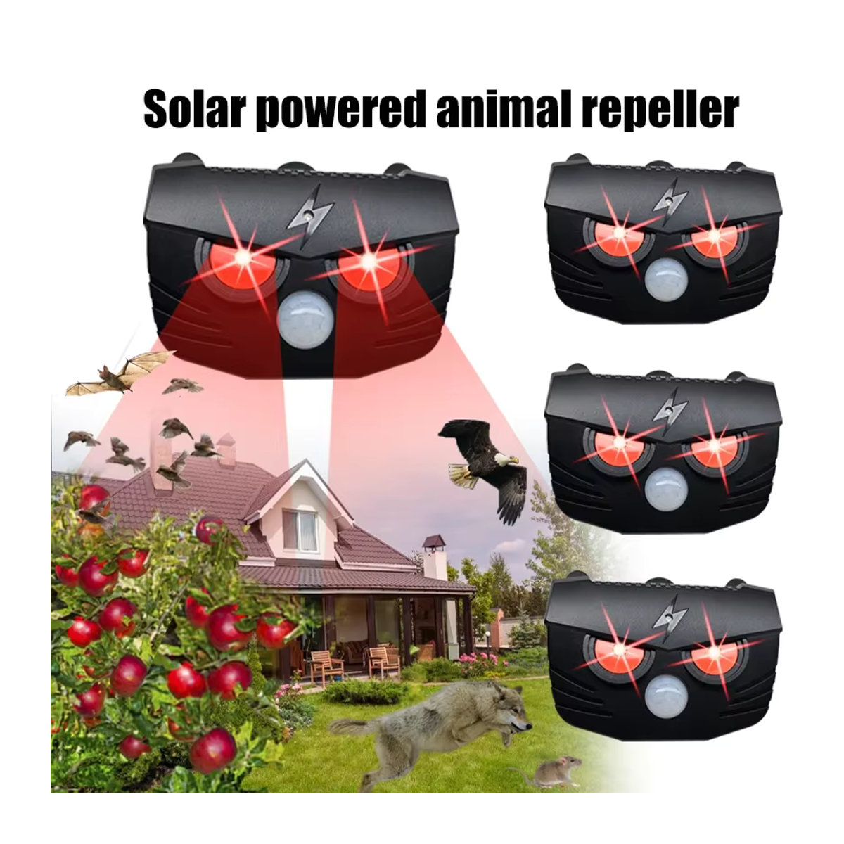 JKUOO Solar-Tiervertreiber in Eulenform mit Ultraschall, Bewegungssensor und LED-Blitz für den Außenbereich - Bild 6