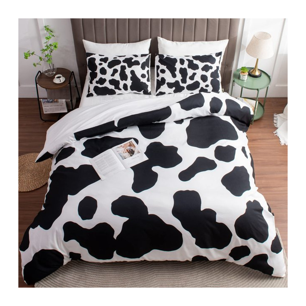JMG Household Supplies 3-teiliges Bettwäscheset mit Kuh-Print und Reißverschluss, schwarz-weiß, B/H: 150 x 200 cm - Bild 1
