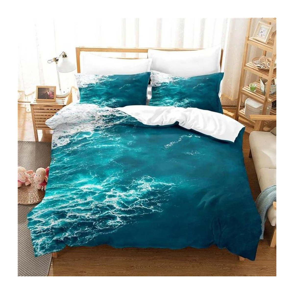 JMG Household Supplies 3D-Bettwäscheset Meereswellen in Azurblau mit Reißverschluss, B/H: 200 x 200 cm - Bild 1