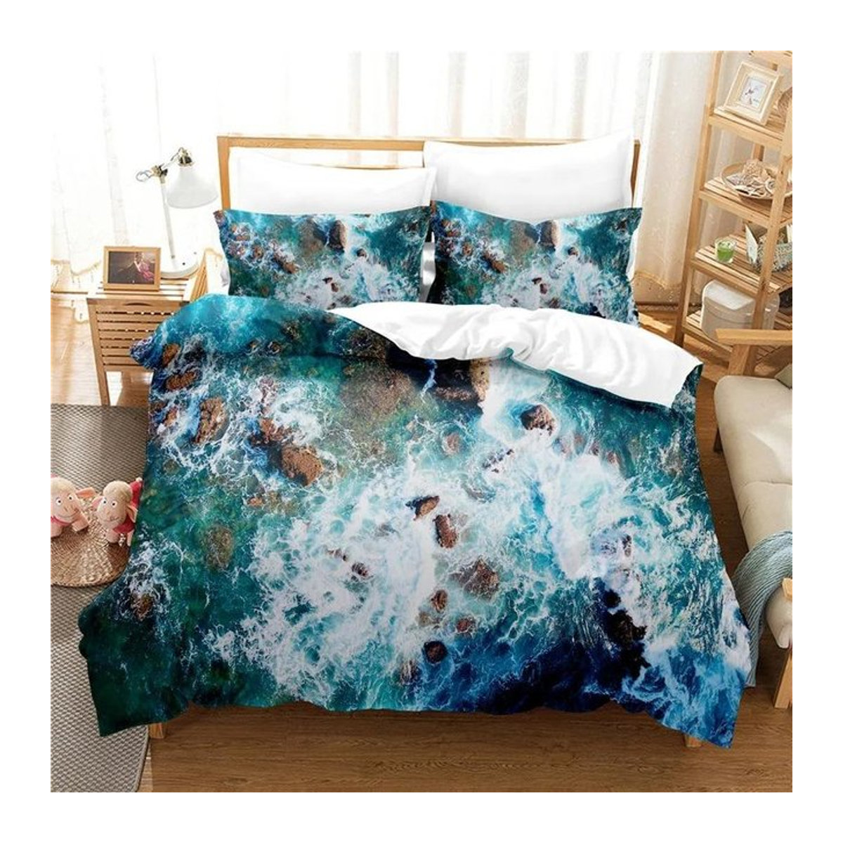 JMG Household Supplies 3D-Bettwäscheset Meereswellen in Blau mit Reißverschluss, Breite: 150 cm, Höhe: 200 cm - Bild 1