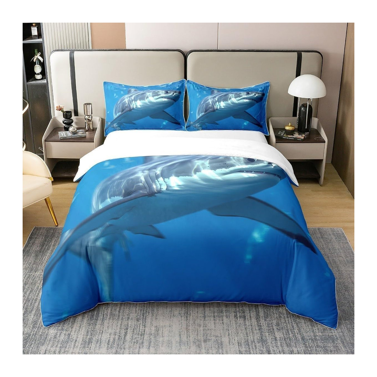 JMG Household Supplies Bettwäsche Set Hai Motiv Blau für Kinder mit Reißverschluss, 3-teilig - Bild 1