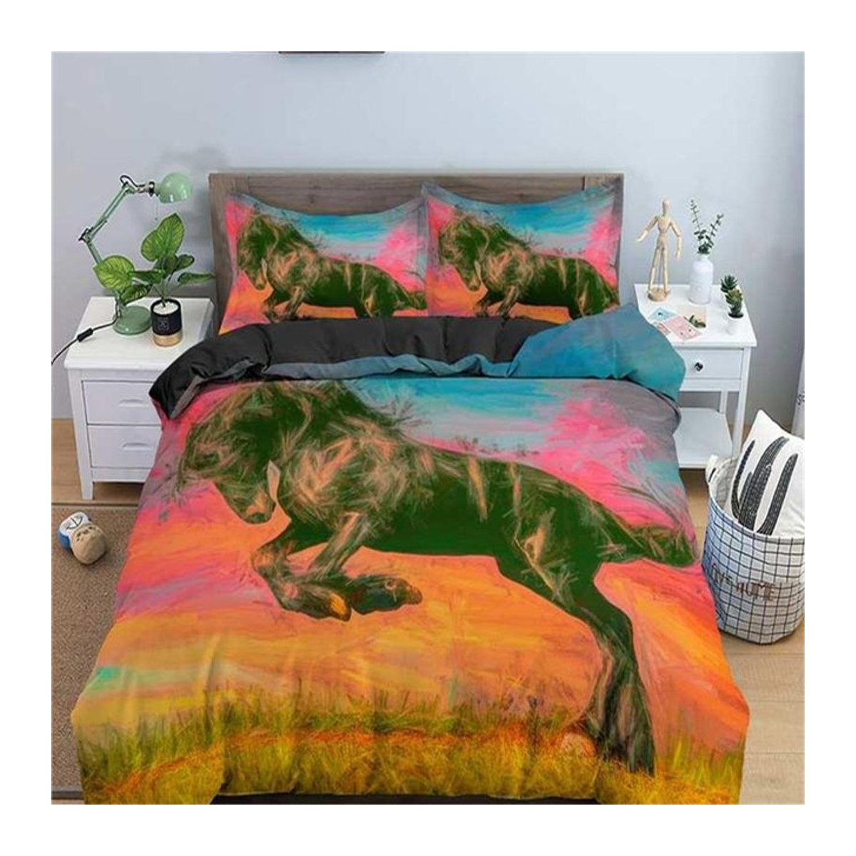 JMG Household Supplies Bettwäsche Set mit 3D Pferde Druck in Schwarz und Multicolor, weicher Bettbezug mit Kissenbezug und Reißverschluss, B/H: 135 x 200 cm - Bild 1
