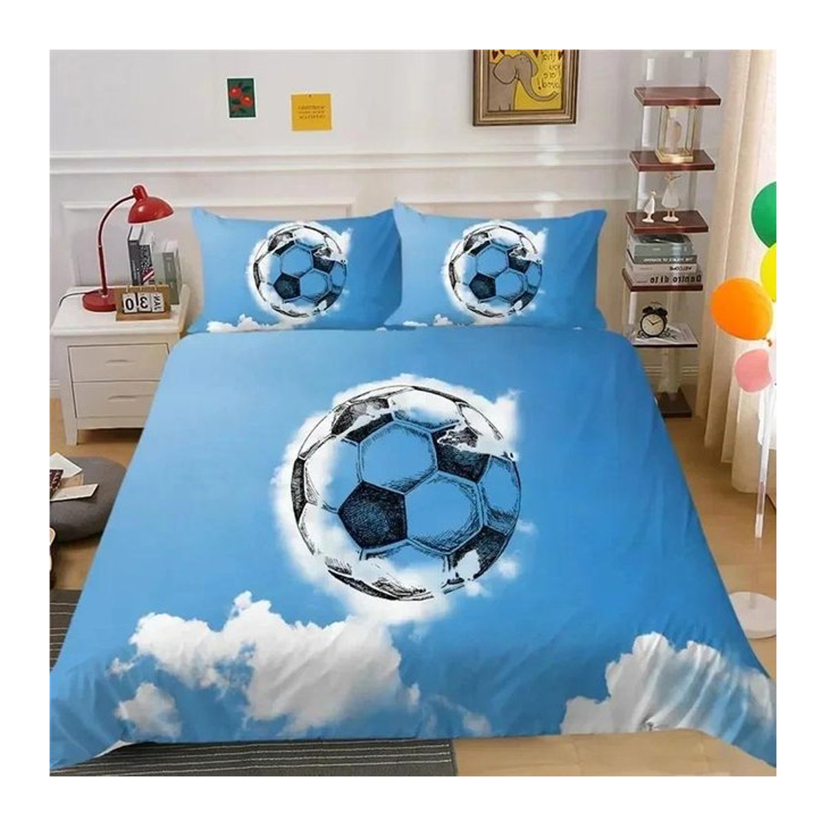 JMG Household Supplies Bettwäsche Set mit Fußball-3D-Design in Schwarz und Weiß, Bettbezug mit Reißverschluss, B/H: 135 x 200 cm - Bild 1