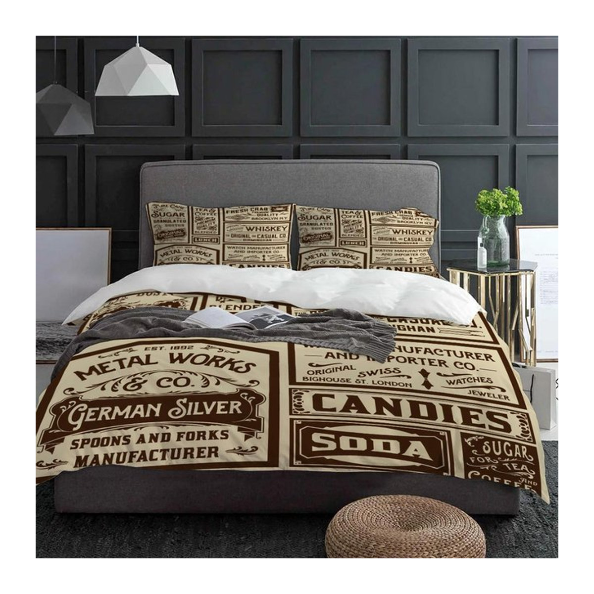 JMG Household Supplies Bettwäsche Set Zeitungs Etiketten Retro mit Reißverschluss, 3-teilig, B/H: 135 x 200 cm - Bild 1