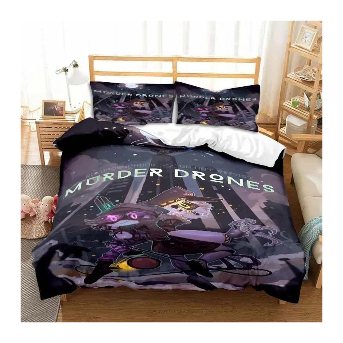 JMG Household Supplies Bettwäscheset mit 3D Cartoon Anime M-Mord D-Drohnen Motiv, Multicolor, 2-teilig, Breite: 133 cm, Höhe: 70 cm - Bild 1