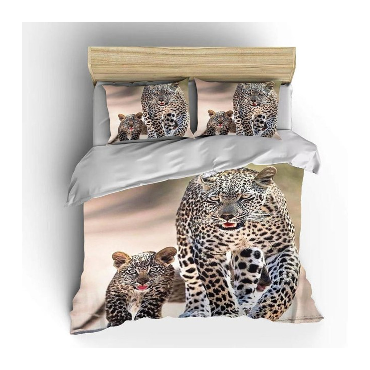 JMG Household Supplies Bettwäscheset mit Leoparden-3D-Tierdruck in Schwarz-Weiß, Bettbezug mit Reißverschluss, Größe: 210 x 210 cm - Bild 1
