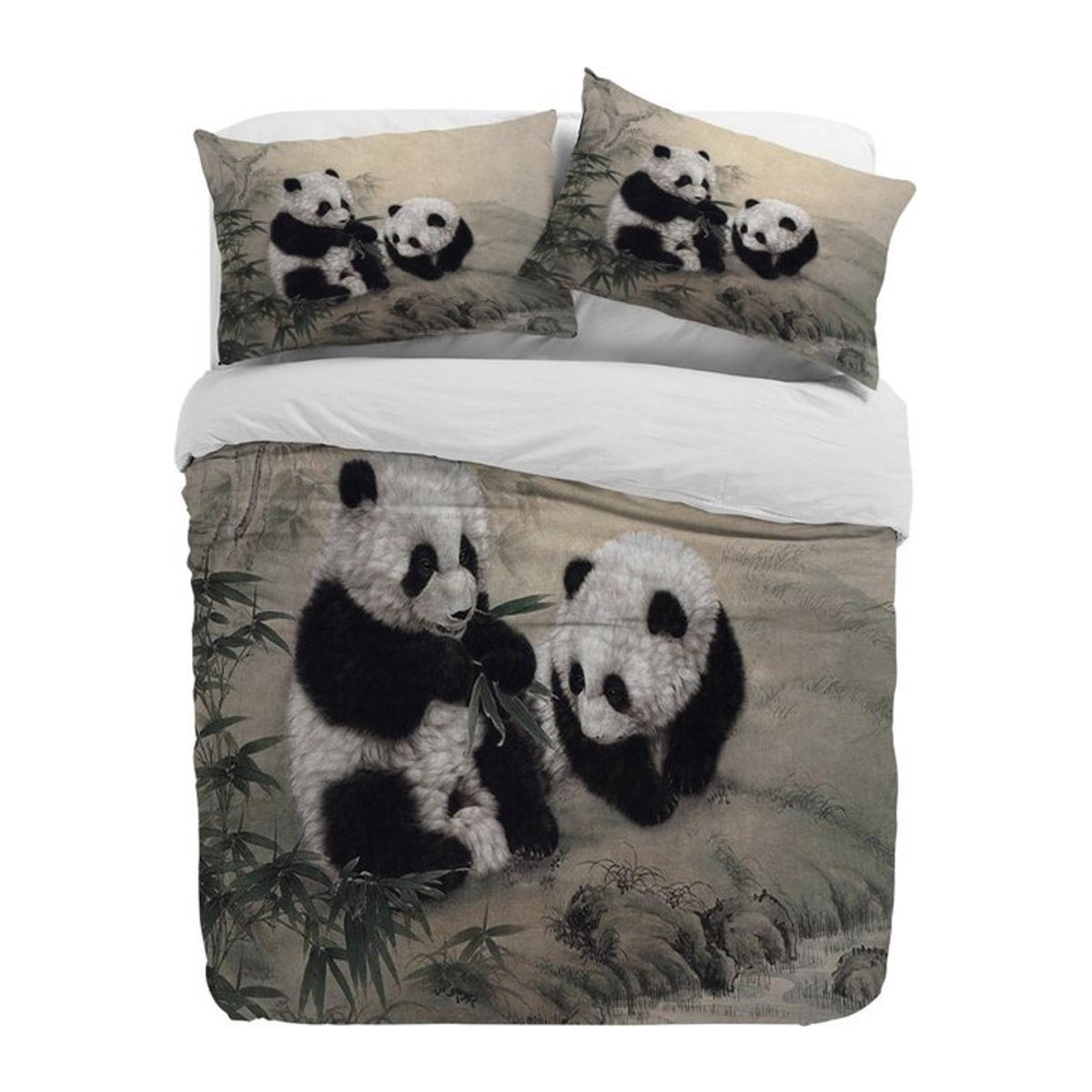JMG Household Supplies Bettwäscheset Panda Bambus Tuschemalerei mit Kissenbezug und Reißverschluss, 3-teiliges Bettwäscheset, B/H: 135 x 200 cm - Bild 1