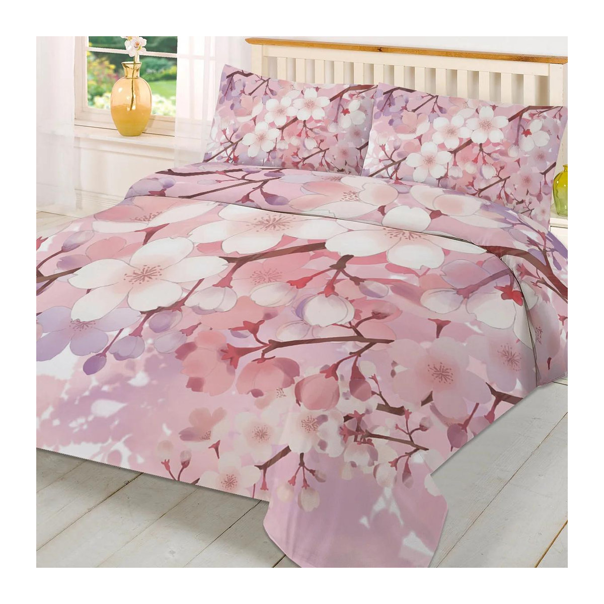 JMG Household Supplies Bettwäscheset Sakura Rosa mit Blumenmuster, 3-teiliges Bettwäscheset mit Reißverschluss, B/H: 135 x 200 cm - Bild 1