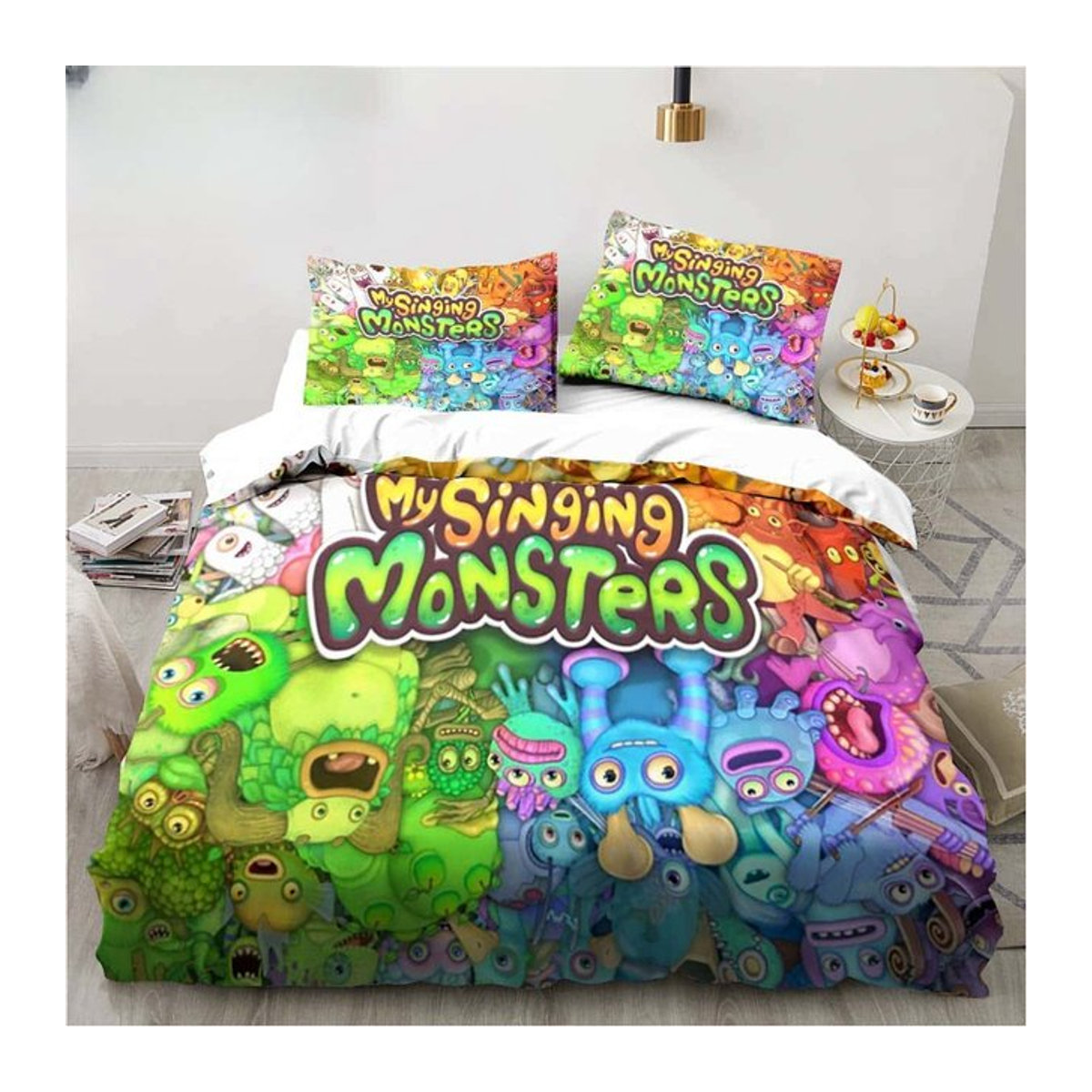 JMG Household Supplies Bettwäscheset Singende Monster 3D-Druck Multicolor, Bettbezug und Kissenbezug mit Reißverschluss, B/H: 135 x 200 cm - Bild 1