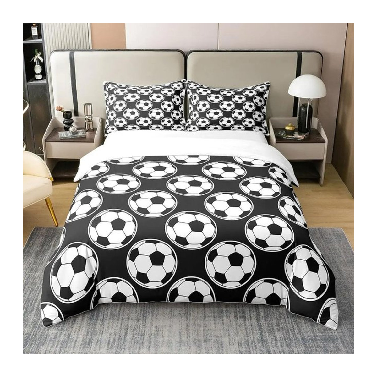 JMG Household Supplies Fußball Bettwäsche Set bunt mit Kissenbezügen, Cartoon Sport Thema Einzelbettbezug für Jungen und Mädchen, B/H: 70 x 133 cm, Kissen: 75 x 50 cm - Bild 1