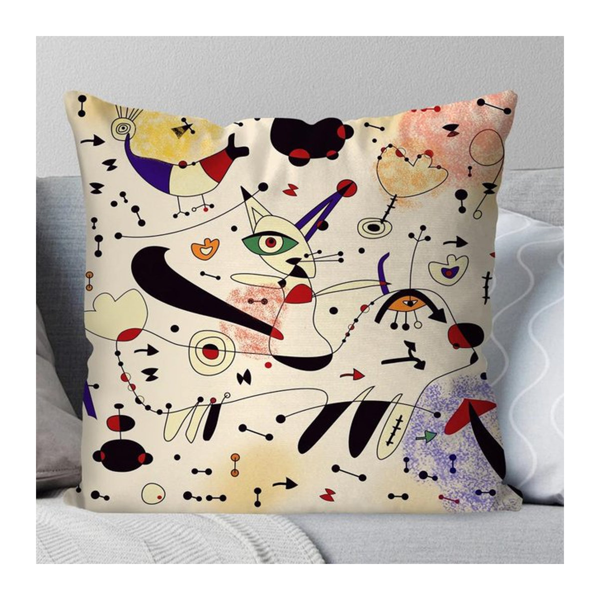 Joan Miró Kunstmalerei Kissenbezug Multicolor, B/T/H: 45 x 45 x 0 cm - Bild 1