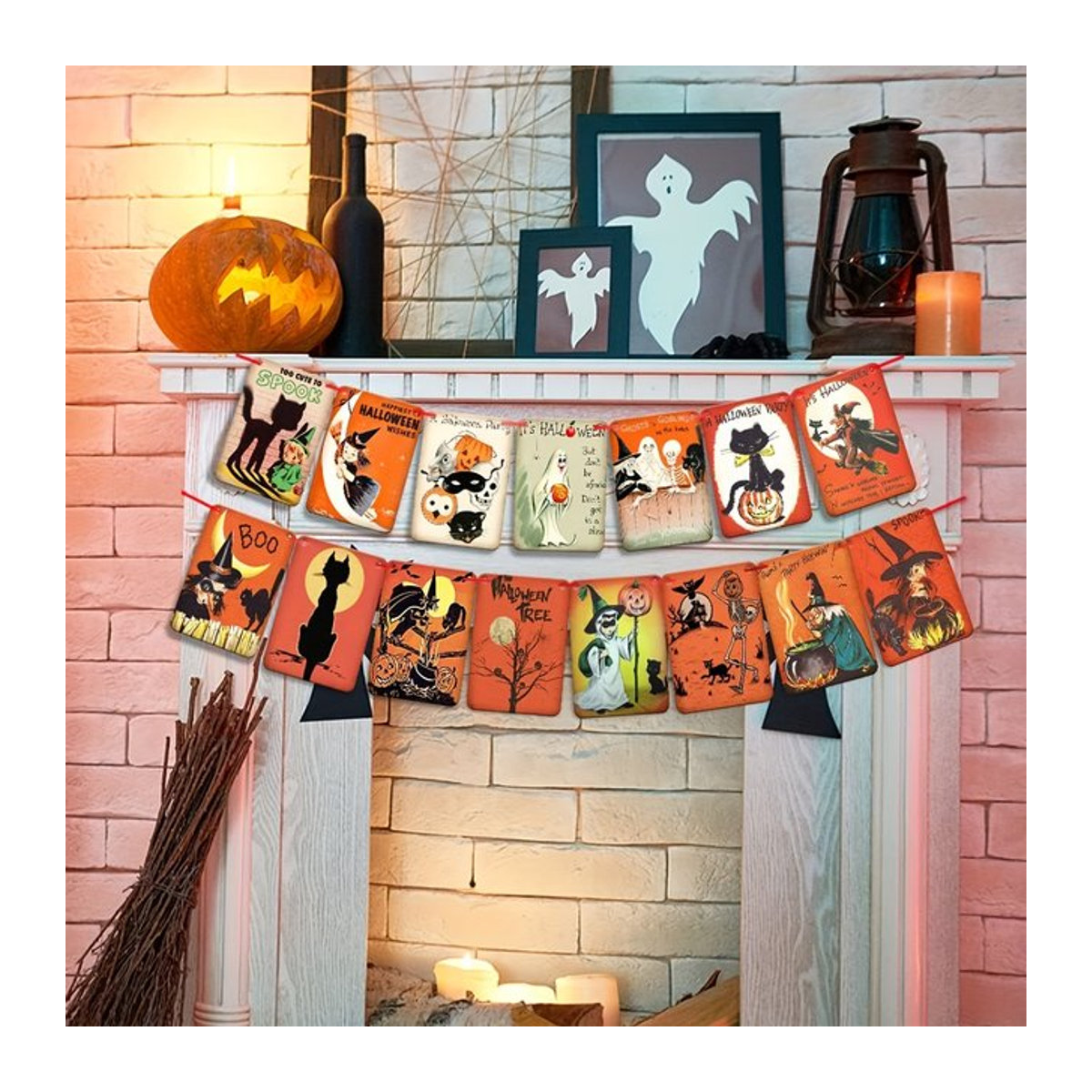Johanna Parker Vintage Halloween Dekoration Mehrfarbige Papier Girlande mit Kürbis-Motiven und Süßes oder Saures Banner zum Aufhängen - Bild 1