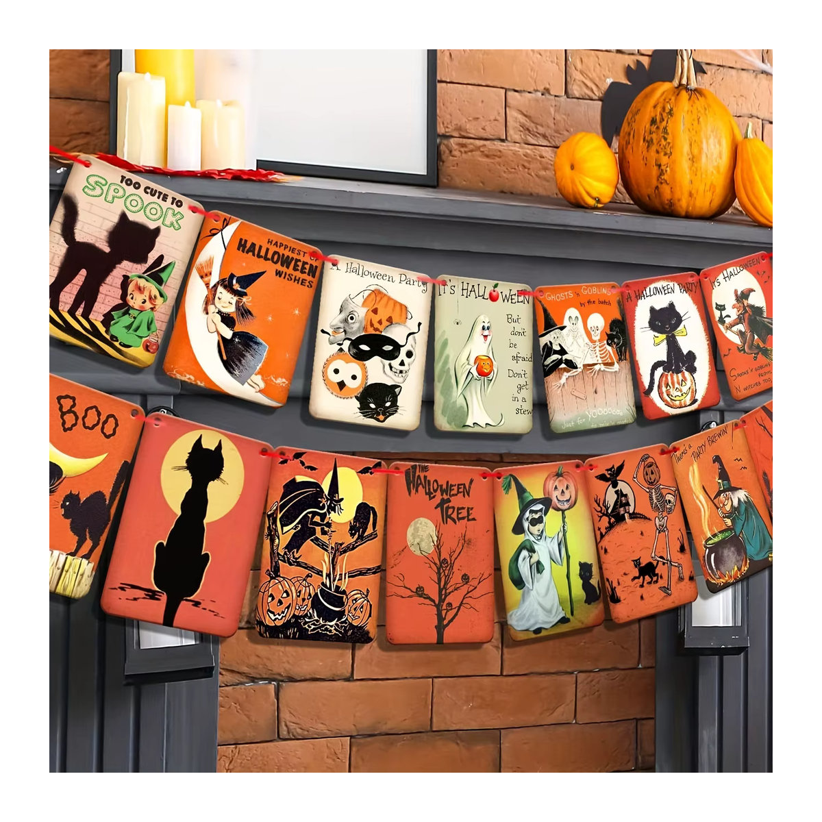 Johanna Parker Vintage Halloween Dekoration Mehrfarbige Papier Girlande mit Kürbis-Motiven und Süßes oder Saures Banner zum Aufhängen - Bild 2