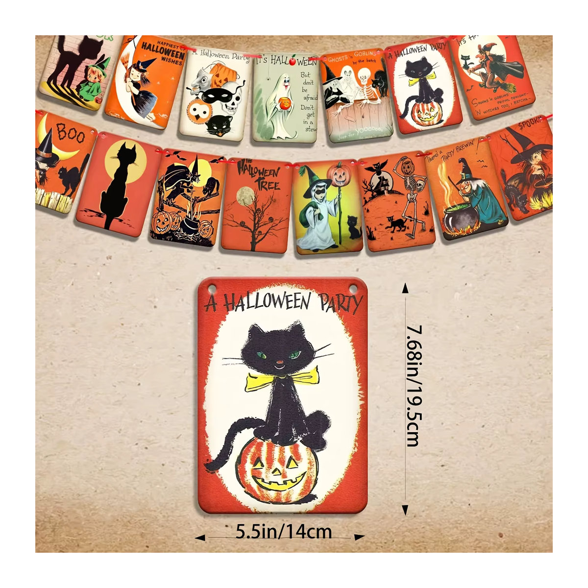 Johanna Parker Vintage Halloween Dekoration Mehrfarbige Papier Girlande mit Kürbis-Motiven und Süßes oder Saures Banner zum Aufhängen - Bild 3