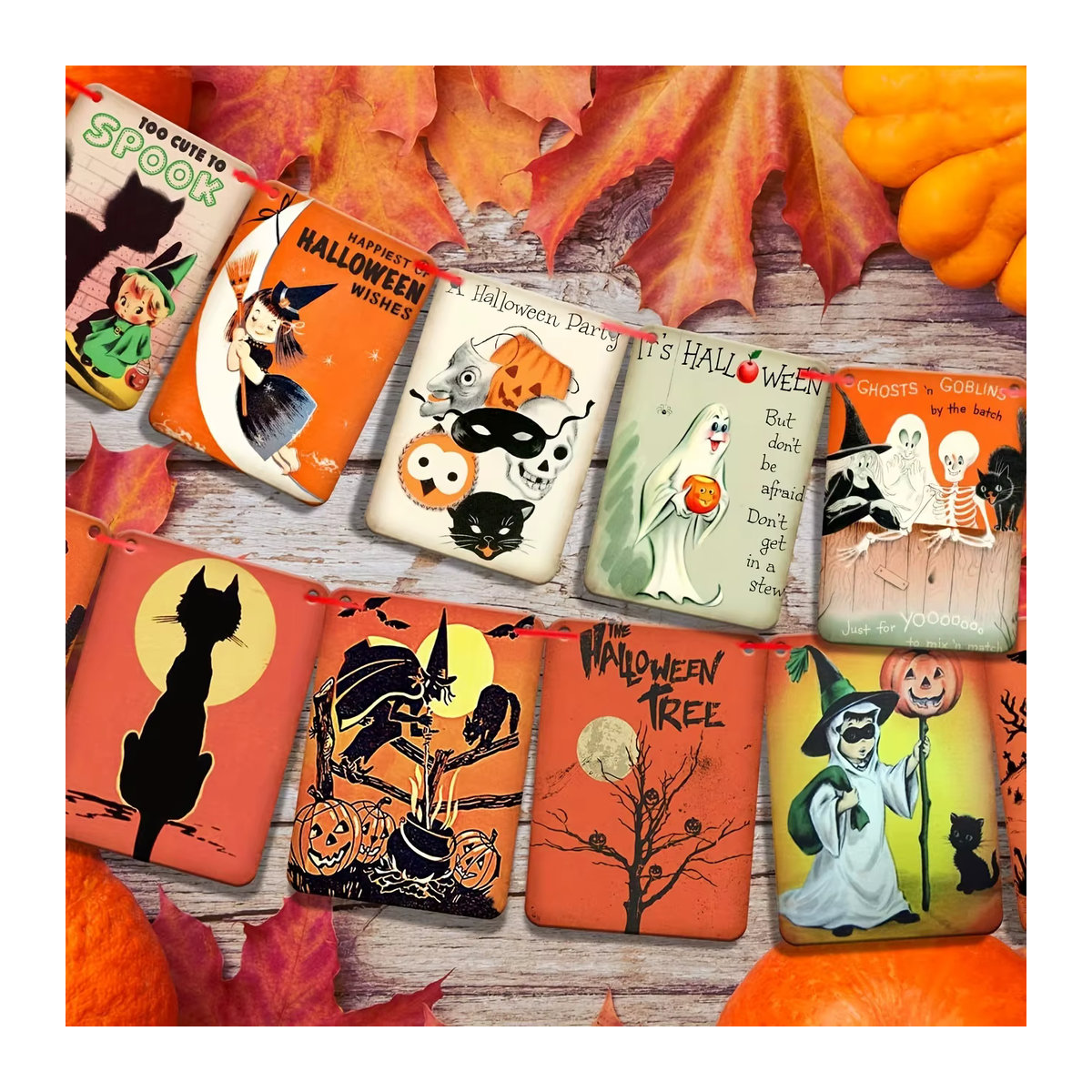 Johanna Parker Vintage Halloween Dekoration Mehrfarbige Papier Girlande mit Kürbis-Motiven und Süßes oder Saures Banner zum Aufhängen - Bild 4