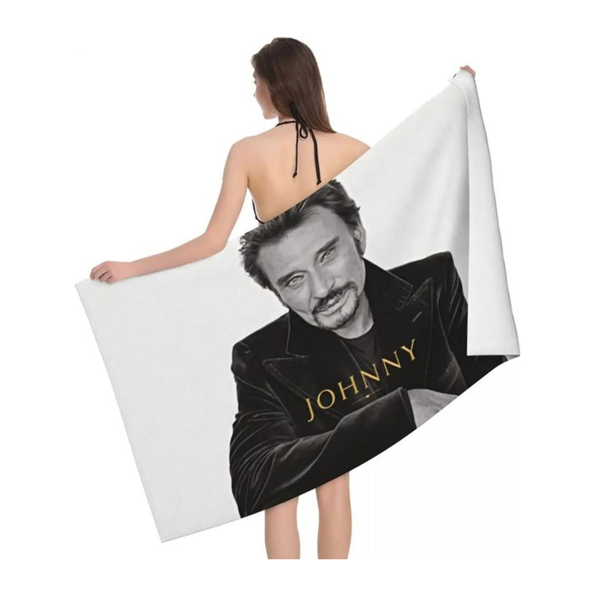 Johnny Hallyday Badestrandhandtuch aus Mikrofaser in Weiß, B: 102 cm, H: 193 cm - Bild 1