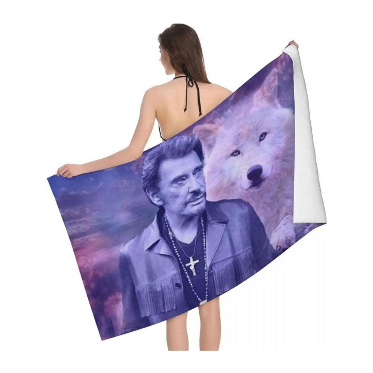 Johnny Hallyday Badestrandhandtuch aus Mikrofaser in Weiß, B: 137 cm, H: 178 cm - Bild 1