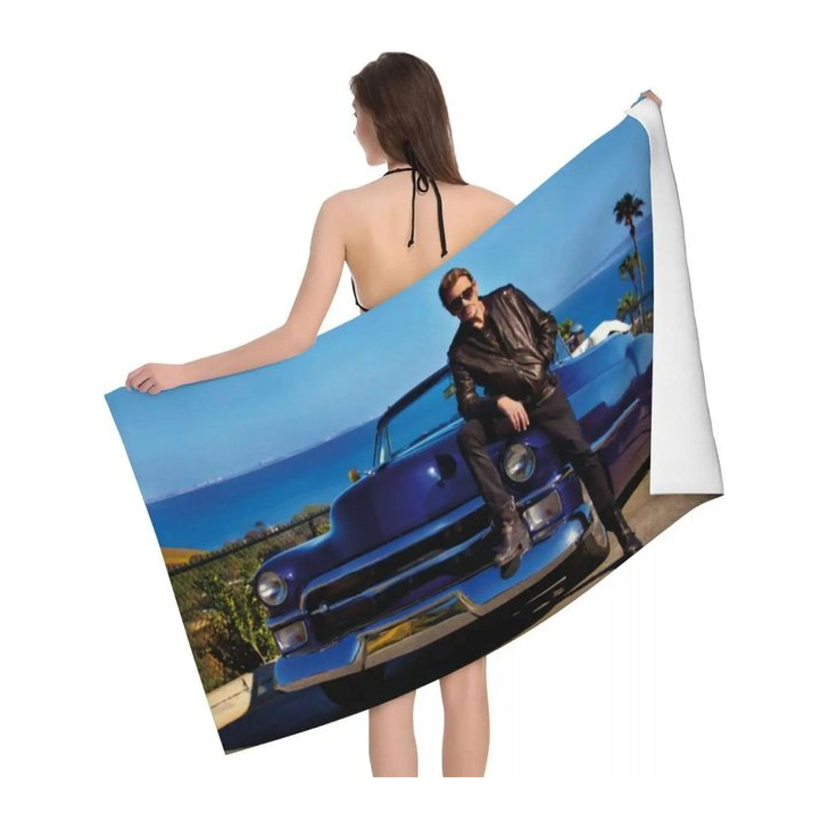 Johnny Hallyday Badestrandhandtuch aus Mikrofaser in Weiß, B: 60 cm, H: 130 cm - Bild 1