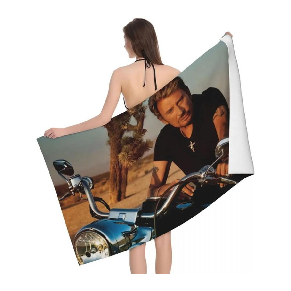 Johnny Hallyday Badestrandhandtuch aus Mikrofaser in Weiß, B: 80 cm, H: 130 cm - Bild 1