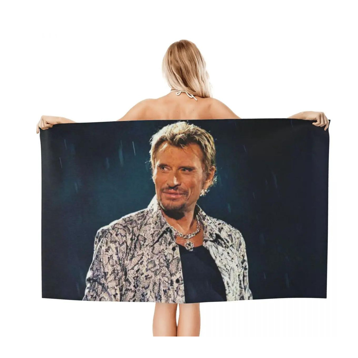 Johnny Hallyday Mikrofaser Strandtuch für Reise, Schwimmen und Camping, B: 100 cm, H: 170 cm - Bild 1