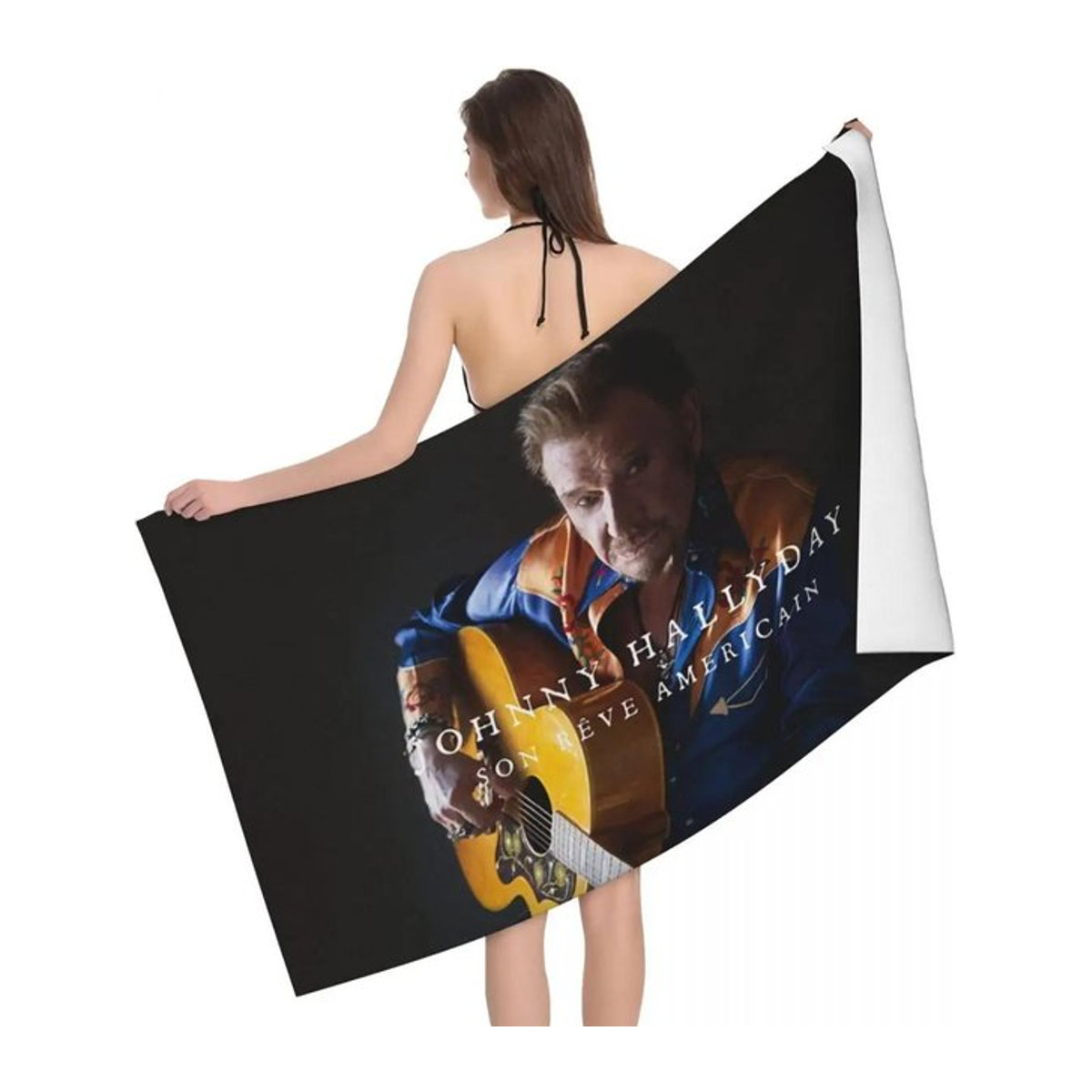 Johnny Hallyday Mikrofaser Strandtuch für Reise, Schwimmen und Camping, B: 80 cm, H: 130 cm - Bild 1