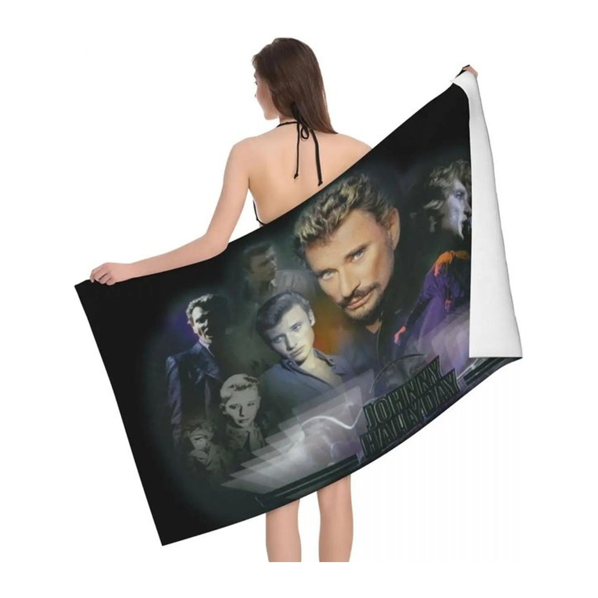 Johnny Hallyday Mikrofaser Strandtuch für Reise, Schwimmen und Camping, B: 95 cm, H: 135 cm - Bild 1