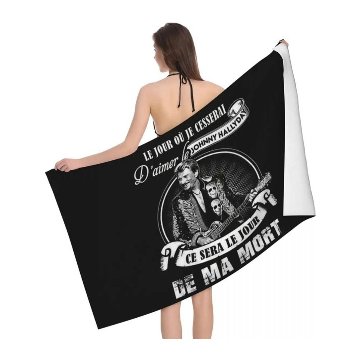 Johnny Hallyday Mikrofaser Strandtuch für Reise, Schwimmen und Camping, Breite: 60 cm, Höhe: 130 cm - Bild 1