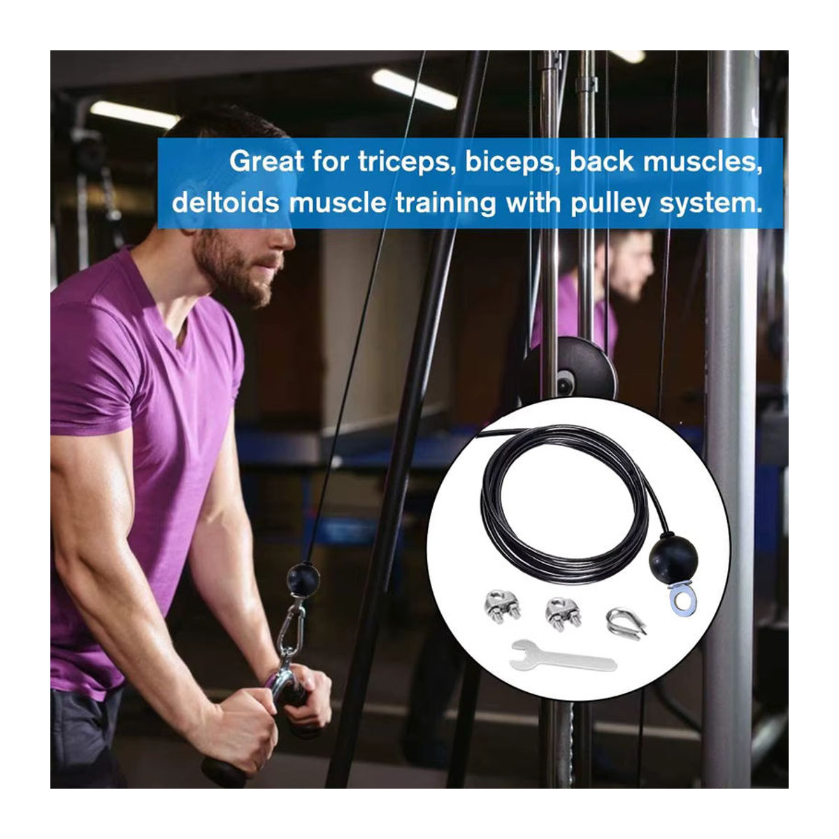 jojonice Heavy Duty Fitness Pulley Ersatzkabel aus Stahl, Schwarz, Dicke: 5 mm - Bild 4